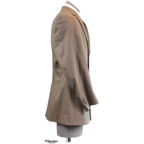 Graham & Gunn Men’s Wool Brown Houndstooth Plaid 3 Btn Blazer Sport Coat 42R - Picture 4 of 7